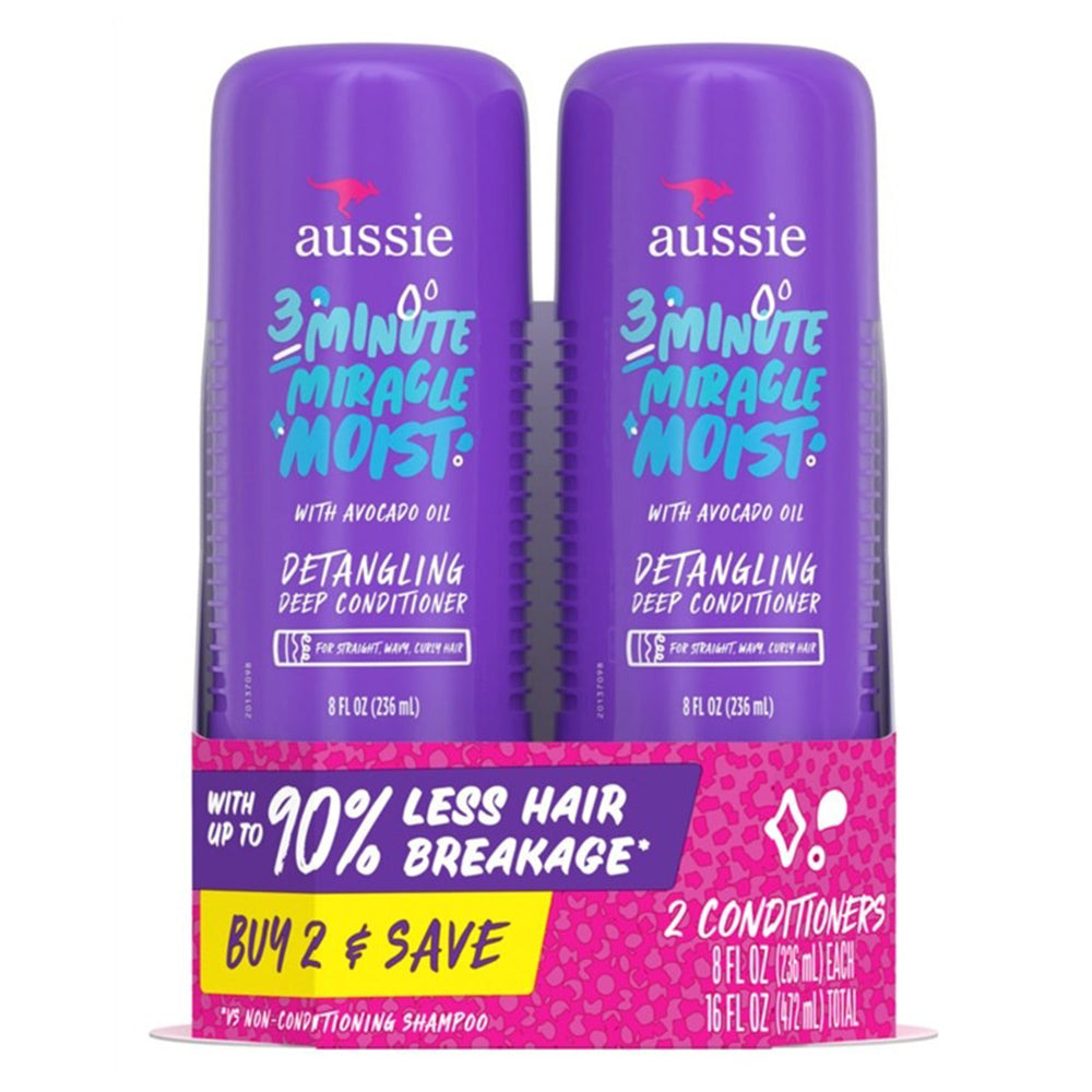 Aussie Moisturizes Repairs Softens Hair 3 Minute Miracle Moist Deep Conditioner Twin Pack 8Oz (236ml)